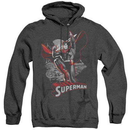 Justice League Of America Superman Red & Gray Mens Heather Hoodie Black Officially Licensed