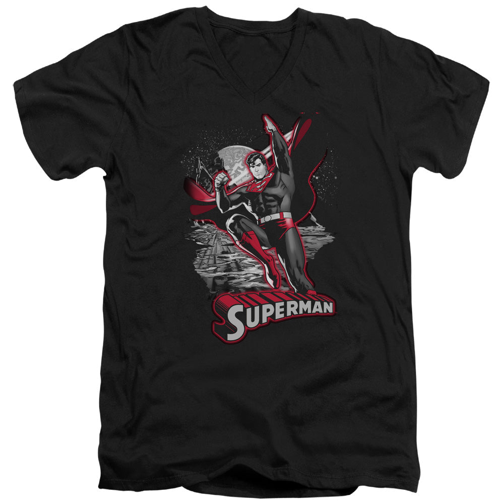 Justice League Superman Red & Gray Mens Slim Fit V-Neck T Shirt Black Officially Licensed