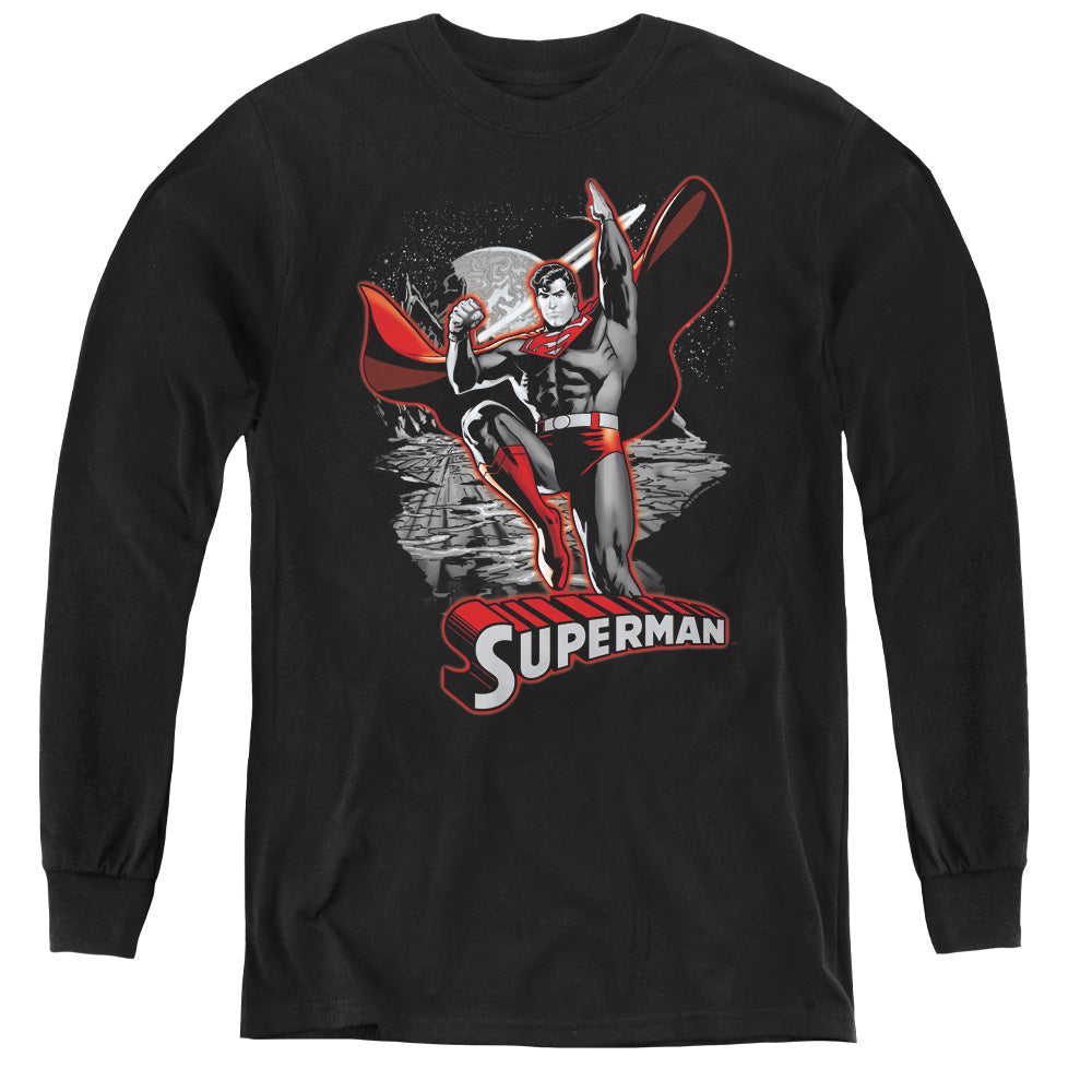 Justice League Superman Red & Gray Long Sleeve Kids Youth T Shirt Black Officially Licensed