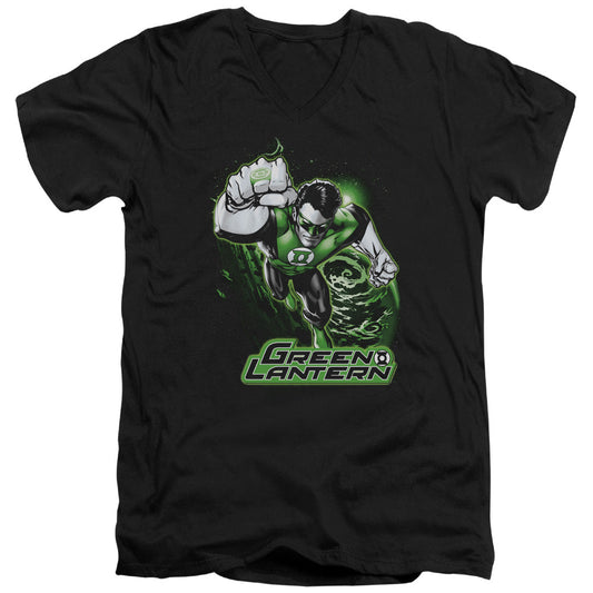 Justice League Green Lantern Green & Gray Mens Slim Fit V-Neck T Shirt Black Officially Licensed