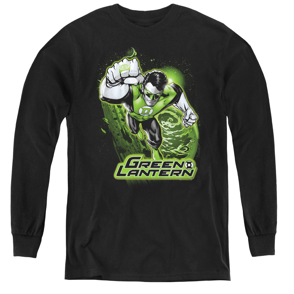 Justice League Green Lantern Green & Gray Long Sleeve Kids Youth T Shirt Black Officially Licensed