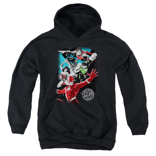 Justice League Galactic Attack Kids Youth Hoodie Black Officially Licensed