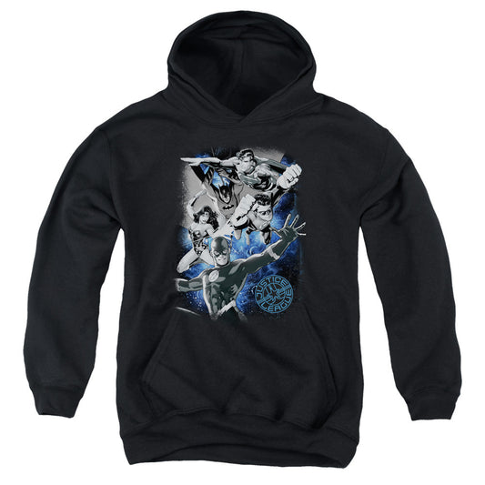 Justice League Galactic Attack Nebula Kids Youth Hoodie Black Officially Licensed