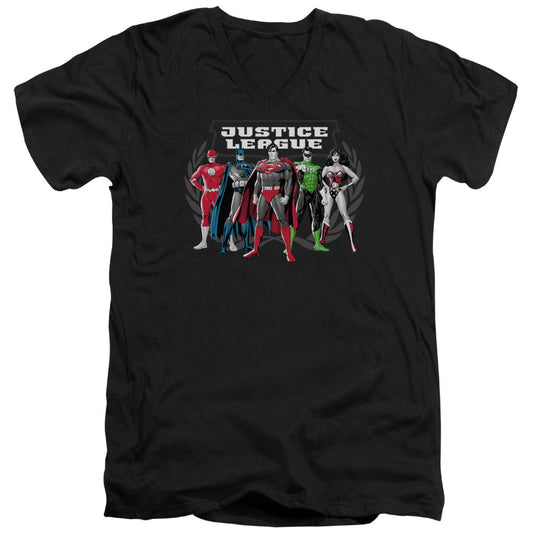 Justice League the Big Five Mens Slim Fit V-Neck T Shirt Black Officially Licensed