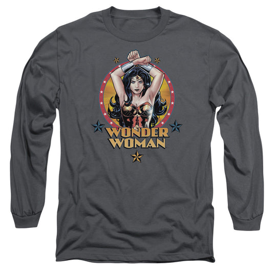 Justice League Powerful Woman Mens Long Sleeve Shirt Charcoal Officially Licensed
