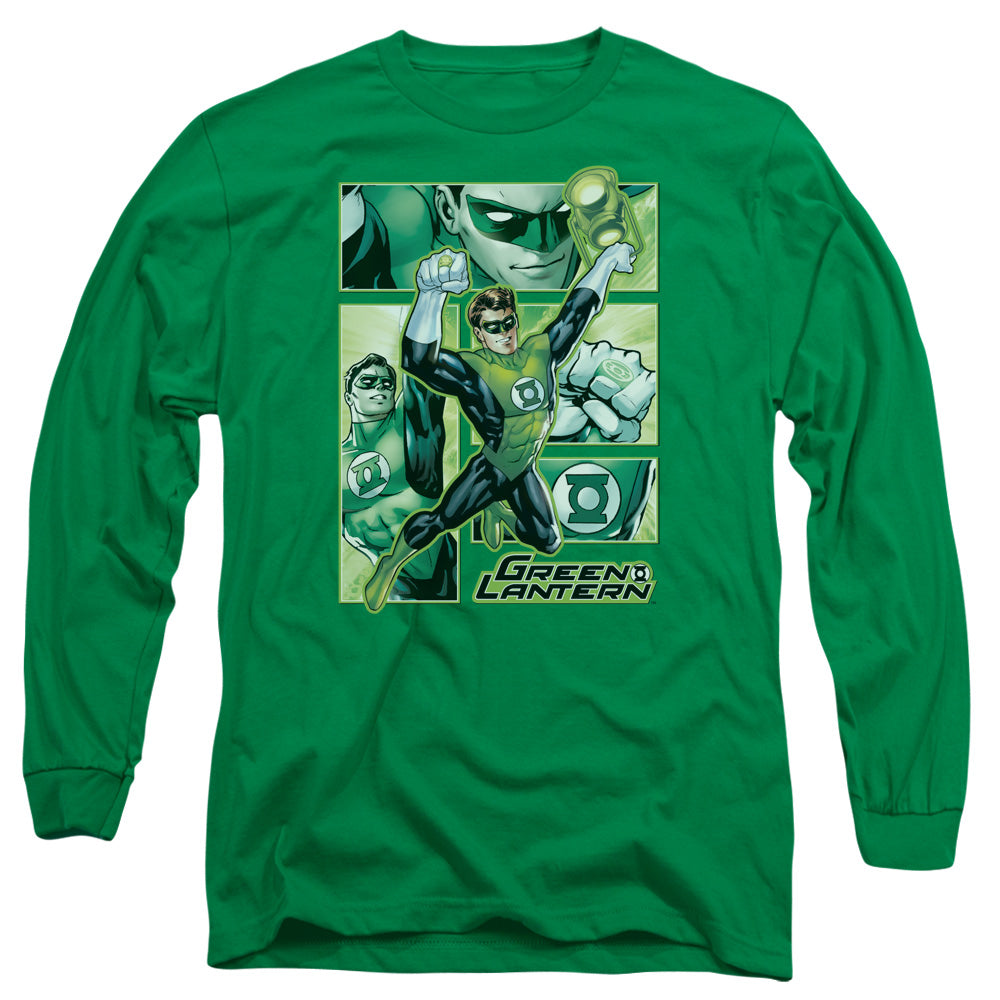 Justice League Green Lantern Panels Mens Long Sleeve Shirt Kelly Green Officially Licensed