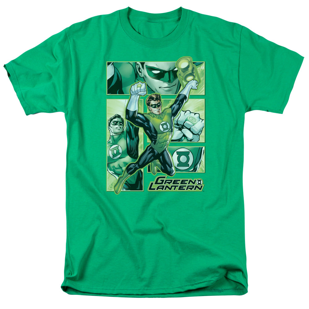 Justice League Of America Green Lantern Panels Mens T Shirt Kelly Green Officially Licensed