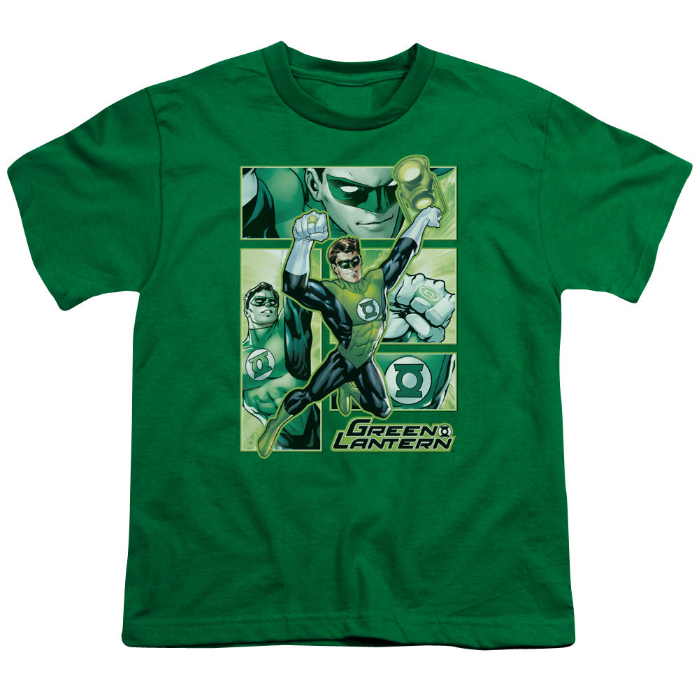 Justice League Green Lantern Panels Kids Youth T Shirt Kelly Green Officially Licensed