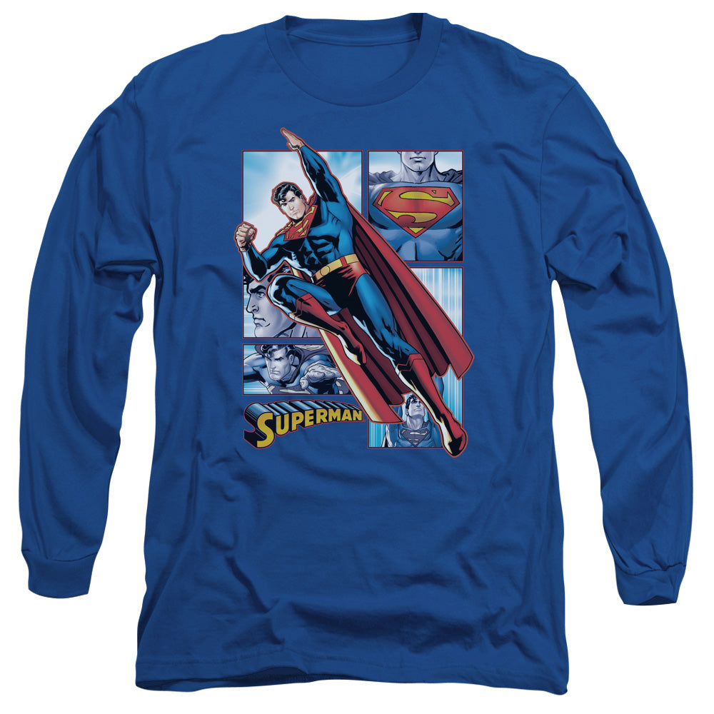 Justice League Superman Panels Mens Long Sleeve Shirt Royal Blue Officially Licensed
