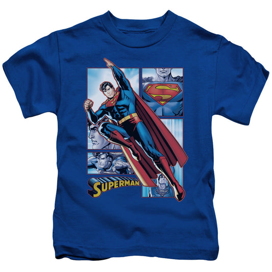 Justice League Superman Panels Juvenile Kids Youth T Shirt Royal Blue Officially Licensed