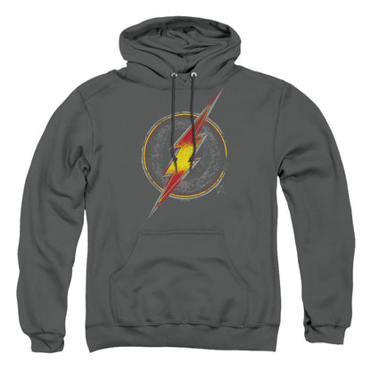 Justice League Flash Busted Logo Mens Hoodie Charcoal Officially Licensed