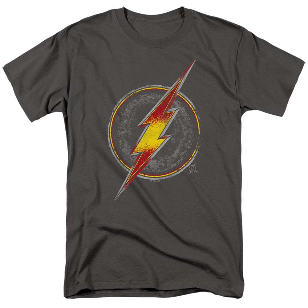Justice League Flash Busted Logo Mens T Shirt Charcoal Officially Licensed