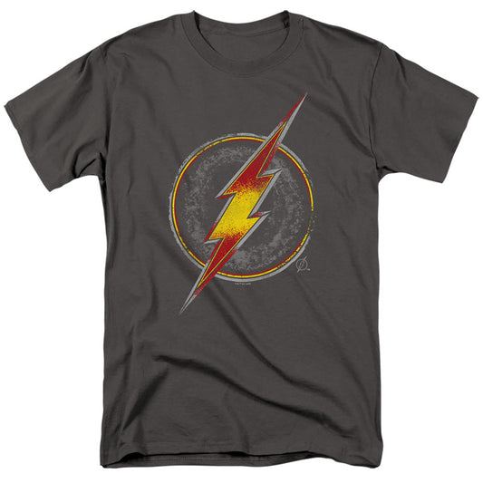 Justice League Flash Busted Logo Mens T Shirt Charcoal Officially Licensed