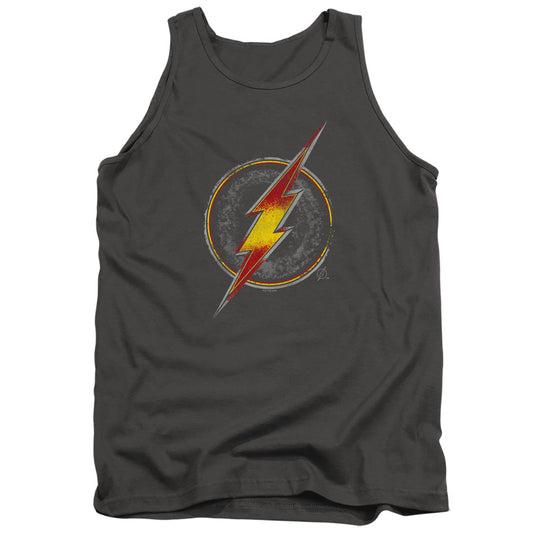 Justice League Flash Busted Logo Mens Tank Top Shirt Charcoal Officially Licensed