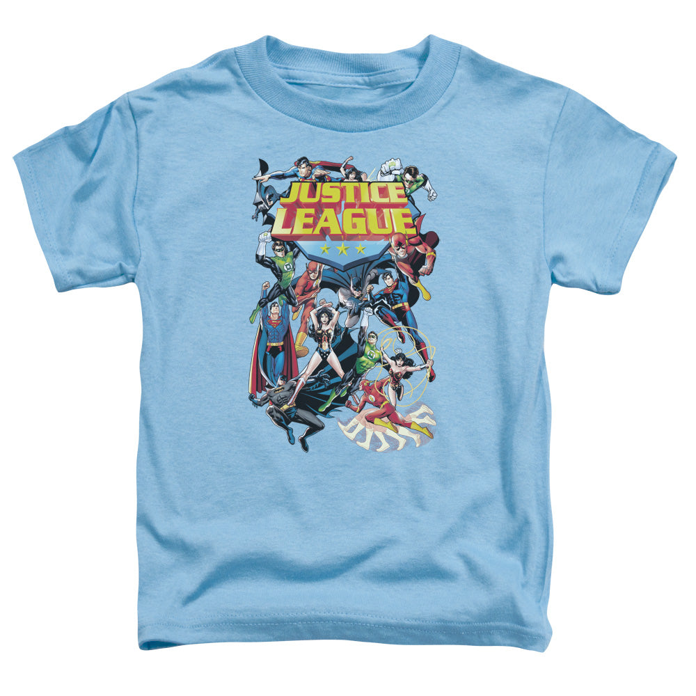 Justice League League a Plenty Toddler Kids Youth T Shirt Carolina Blue Officially Licensed