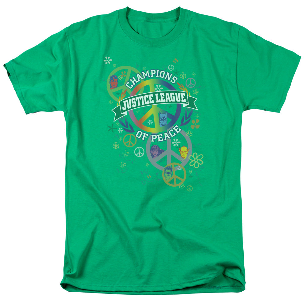 Justice League Of America Peace League Mens T Shirt Kelly Green Officially Licensed