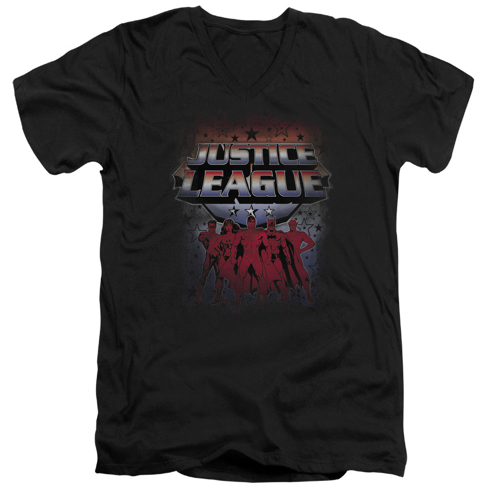 Justice League Star League Mens Slim Fit V-Neck T Shirt Black Officially Licensed