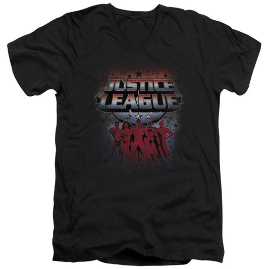 Justice League Star League Mens Slim Fit V-Neck T Shirt Black Officially Licensed