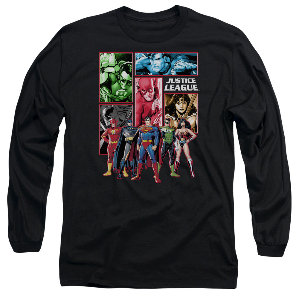 Justice League Justice League Panels Mens Long Sleeve Shirt Black Officially Licensed