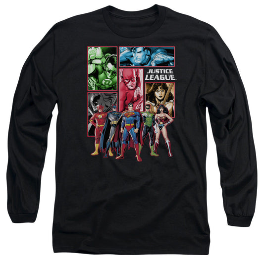 Justice League Justice League Panels Mens Long Sleeve Shirt Black Officially Licensed