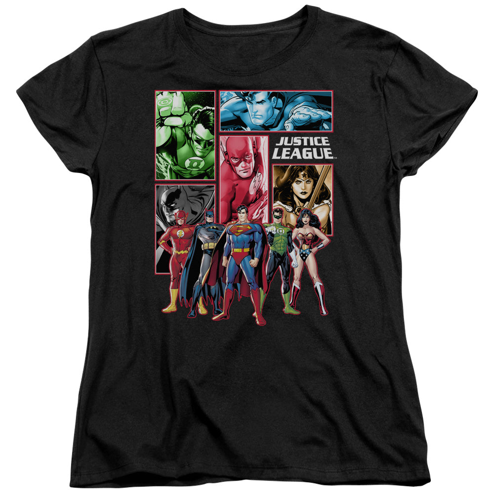 Justice League Justice League Panels Womens T Shirt Black Officially Licensed