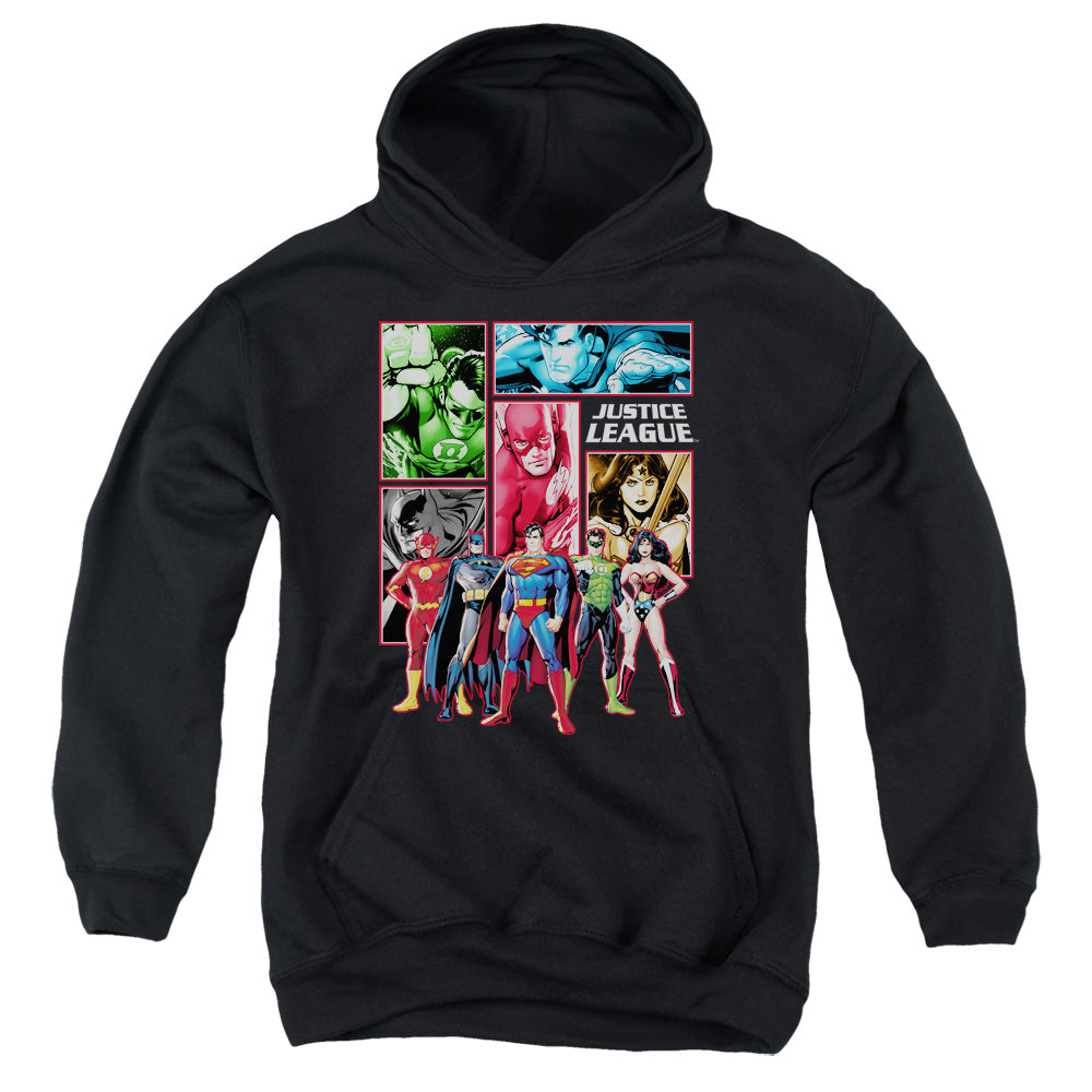 Justice League Justice League Panels Kids Youth Hoodie Black Officially Licensed