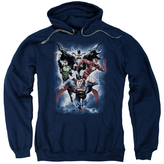 Justice League the Coming Storm Mens Hoodie Navy Blue Blue Officially Licensed