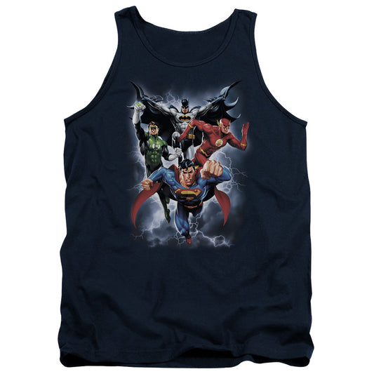 Justice League the Coming Storm Mens Tank Top Shirt Navy Blue Blue Officially Licensed