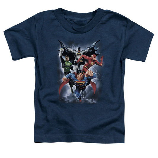 Justice League the Coming Storm Toddler Kids Youth T Shirt Navy Blue Blue Officially Licensed