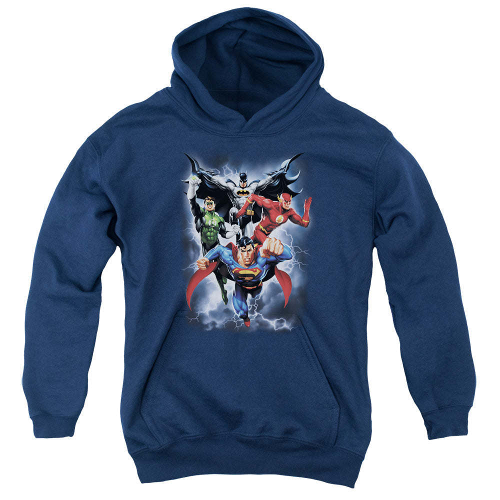 Justice League the Coming Storm Kids Youth Hoodie Navy Blue Blue Officially Licensed
