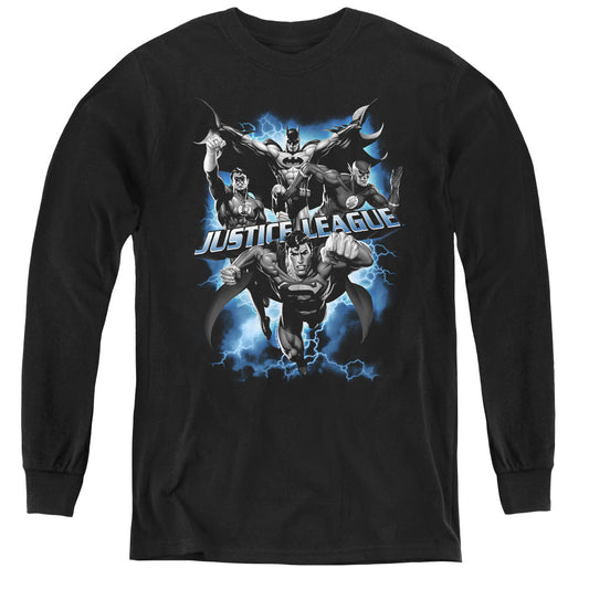 Justice League Justice Storm Long Sleeve Kids Youth T Shirt Black Officially Licensed
