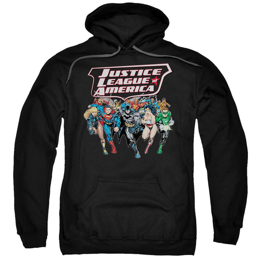 Justice League Charging Justice Mens Hoodie Black Officially Licensed