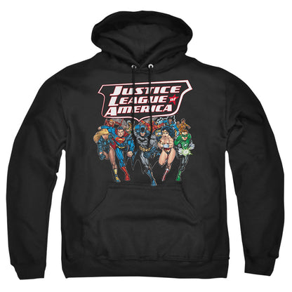 Justice League Of America Charging Justice Mens Hoodie Black Officially Licensed