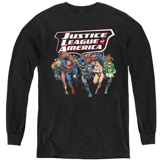 Justice League Charging Justice Long Sleeve Kids Youth T Shirt Black Officially Licensed