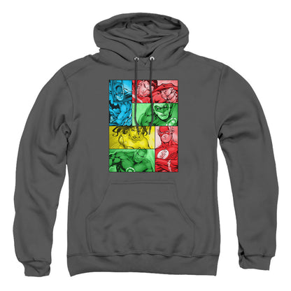 Justice League Of America Hero Boxes Mens Hoodie Charcoal Officially Licensed