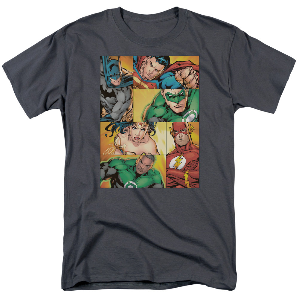 Justice League Of America Hero Boxes Mens T Shirt Charcoal Officially Licensed