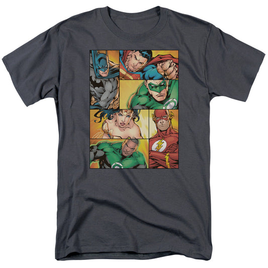 Justice League Of America Hero Boxes Mens T Shirt Charcoal Officially Licensed