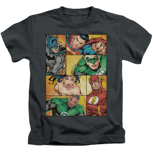 Justice League Hero Boxes Juvenile Kids Youth T Shirt Charcoal Officially Licensed