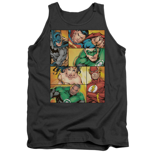 Justice League Hero Boxes Mens Tank Top Shirt Charcoal Officially Licensed