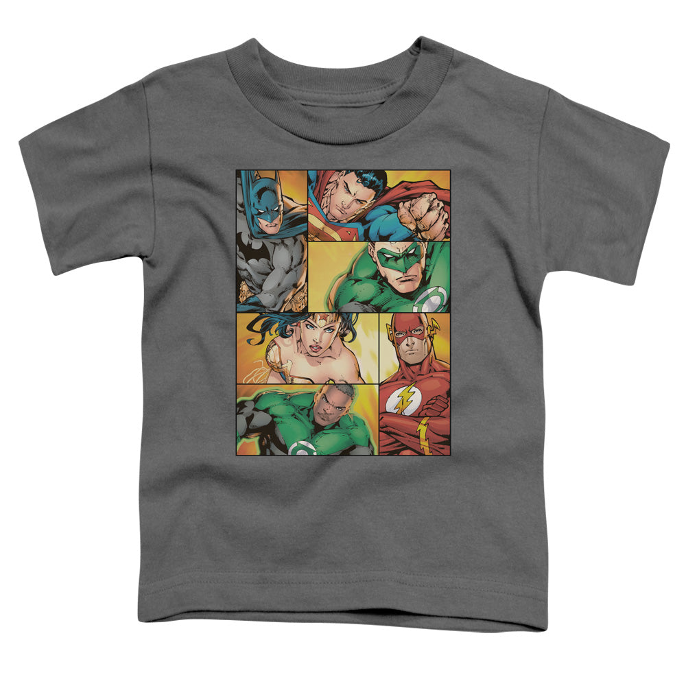 Justice League Hero Boxes Toddler Kids Youth T Shirt Charcoal Officially Licensed