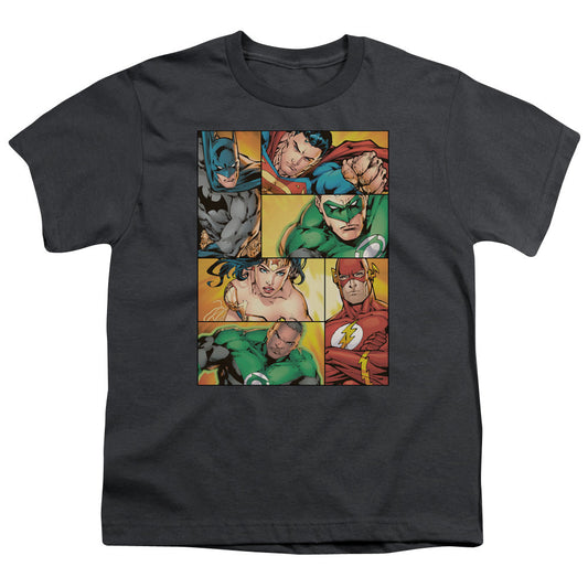 Justice League Hero Boxes Kids Youth T Shirt Charcoal Officially Licensed