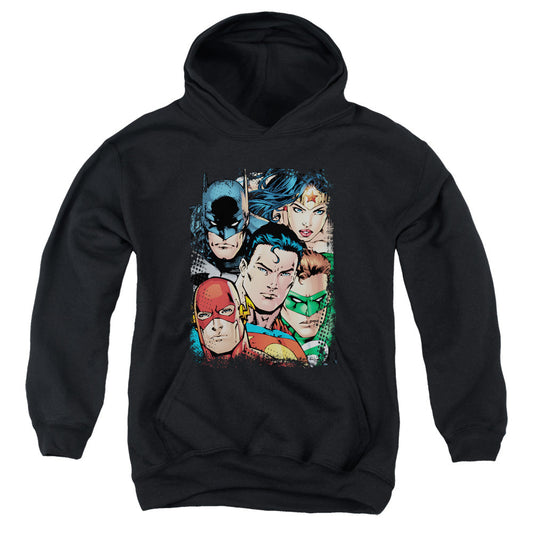 Justice League Up Close and Personal Kids Youth Hoodie Black Officially Licensed