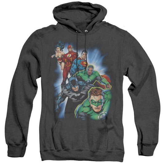 Justice League Heroes Unite Heather Mens Hoodie Black Officially Licensed