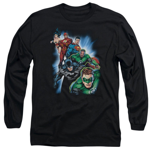 Justice League Heroes Unite Mens Long Sleeve Shirt Black Officially Licensed