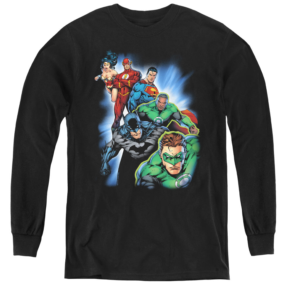 Justice League Heroes Unite Long Sleeve Kids Youth T Shirt Black Officially Licensed