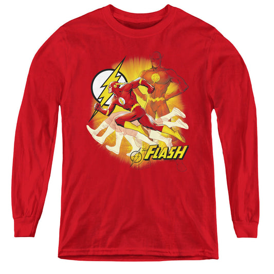 Justice League Lightning Fast Long Sleeve Kids Youth T Shirt Red Officially Licensed
