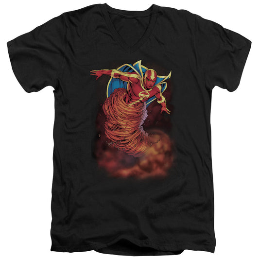 Justice League Tornado Cloud Mens Slim Fit V-Neck T Shirt Black Officially Licensed