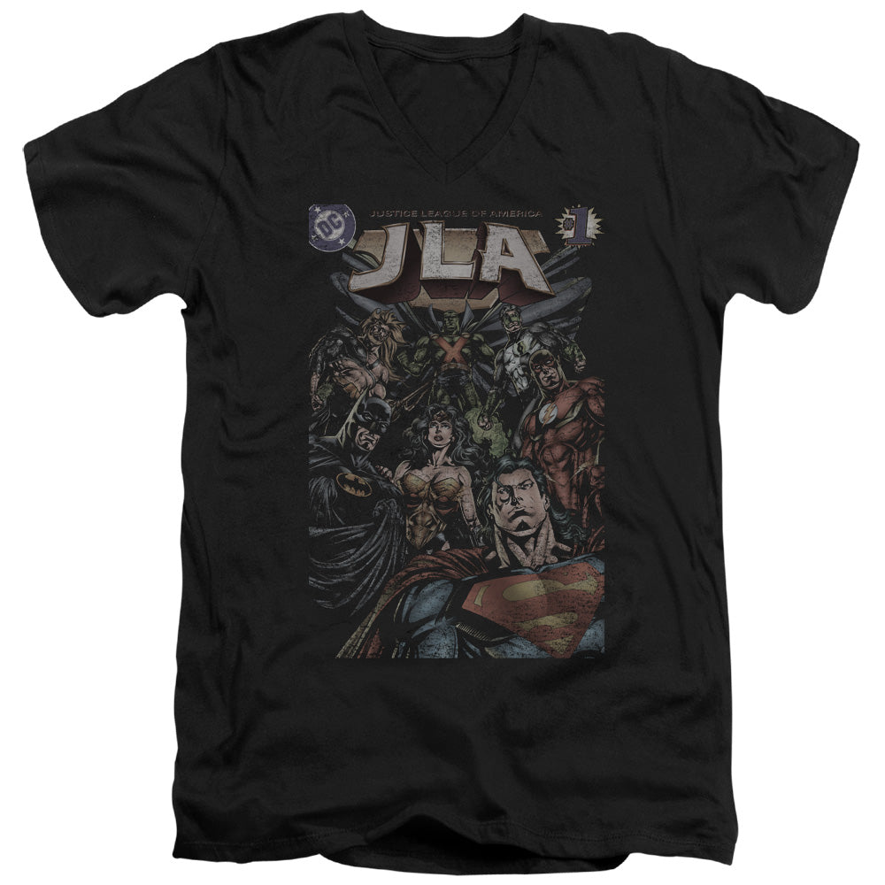 Justice League #1 Cover Mens Slim Fit V-Neck T Shirt Black Officially Licensed