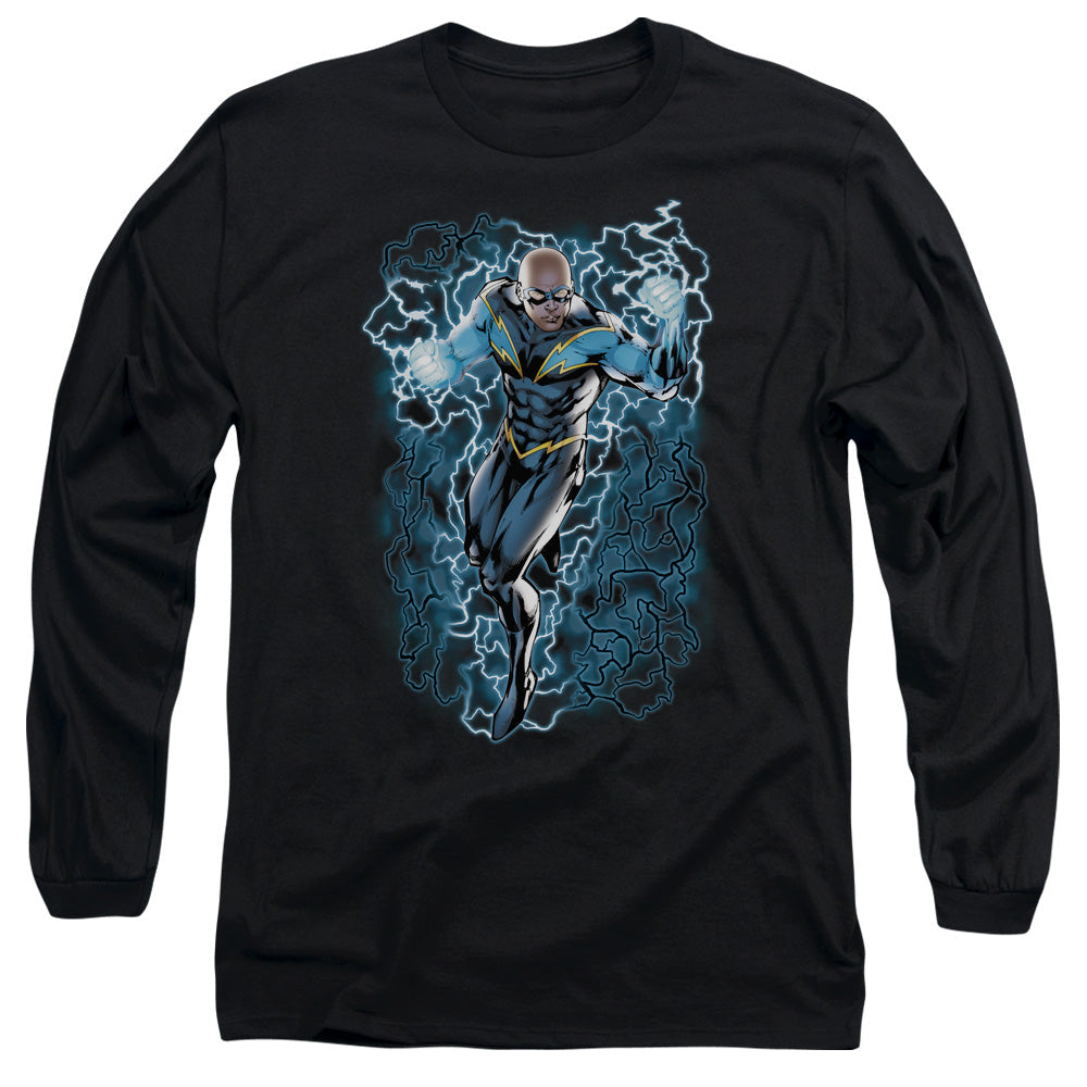 Justice League Black Lightning Bolts Mens Long Sleeve Shirt Black Officially Licensed