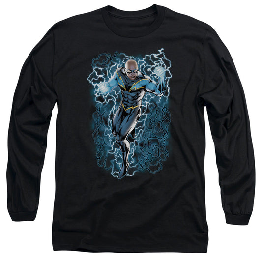 Justice League Black Lightning Bolts Mens Long Sleeve Shirt Black Officially Licensed